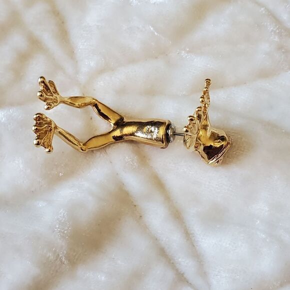 Vintage Women's Gold Tone Frog Earring  One Side Only Wimsical - Picture 3 of 8